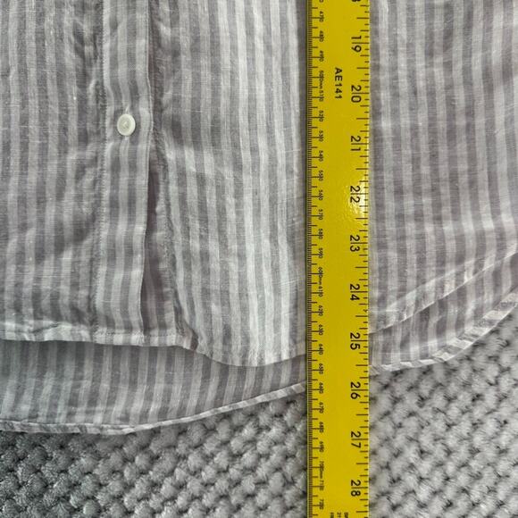 Uniqlo Top Womens XS Gray Striped Linen Button Up Shirt Long Sleeve Collared - Picture 9 of 13